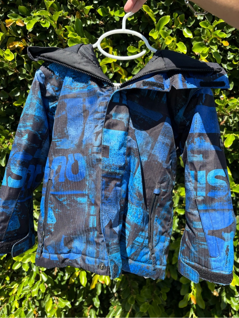 Quiksilver Kids Snow Ski Jacket Blue & Black Hooded Utility Collection Gorpcore